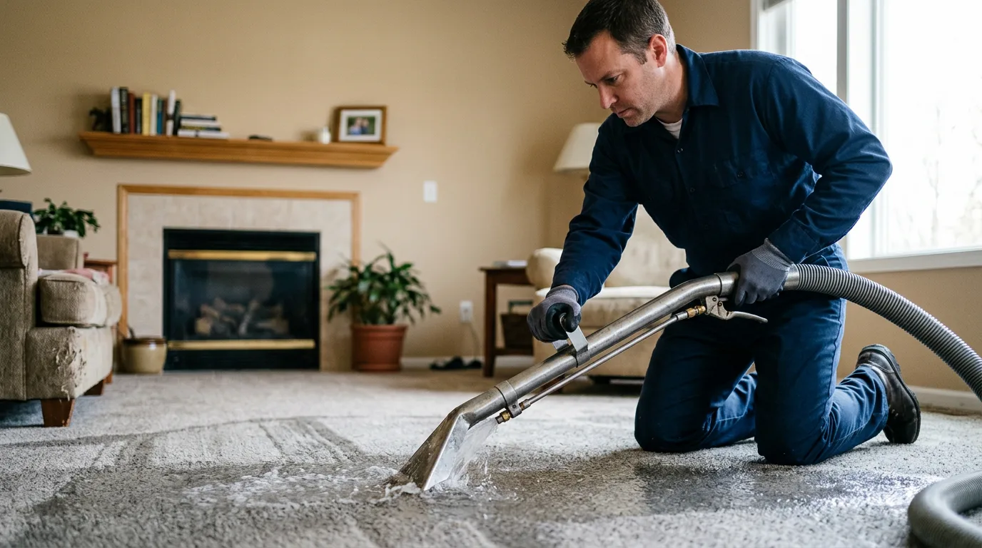 Water damage restoration technician working near Portis, KS